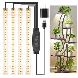 8.6'' LED Grow Light Strips, Full Spectrum 3500K Grow Lights for Indoor Plants, 4 Head with 3/9/12H Timer, 10 Dimmable Levels, Suitable for Seedling, Succulent, Plant Shelf and Greenhouse, 1-Pack