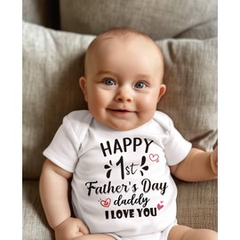 Glimnerize Newborn Happy 1st Father's Day Onesie Infant Cotton White Short Sleeve Bodysuit 0-3 Months