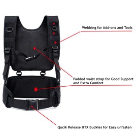 Tactical Padded Battle Belt with Detachable Suspender Straps for Patrol Army Training Outdoors Duty （Black）