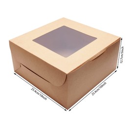 PQZKLDP 10Packs 10x10x5 Inches Brown Kraft Cake Boxes with Window, Gift Packing, Bakery Boxes, Dessert, Pastry, Cupcake, Pie Cookies, With Stickers,66 FT Twine (10 * 10 * 5 Inch, Brown)