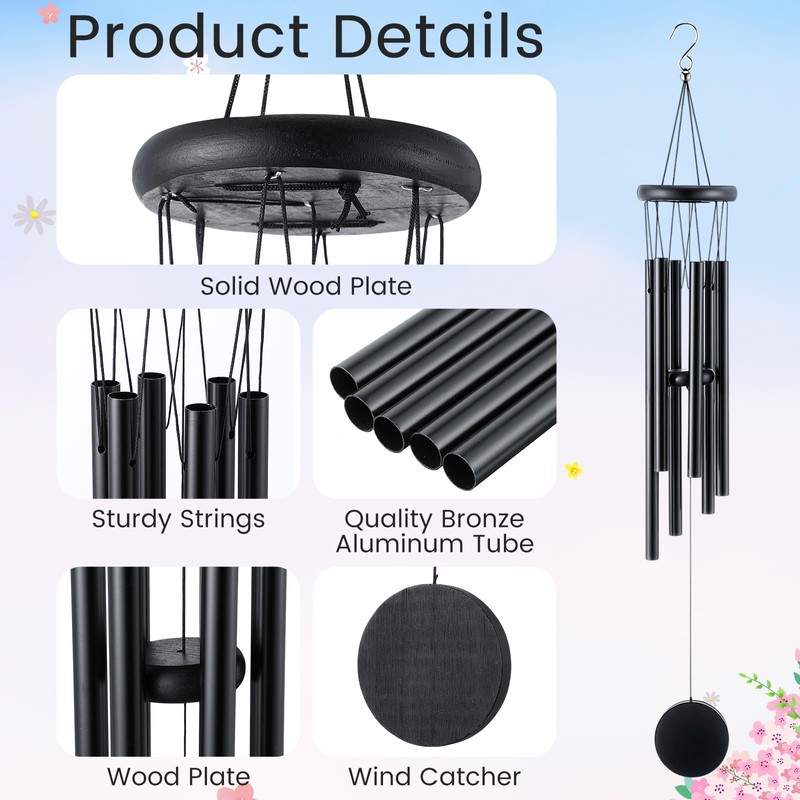 Yahenda 6 Pieces Rustic Wind Chimes for Outside 28 Inch