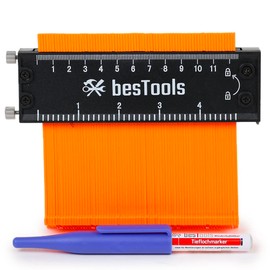 bestTools Contour gauge 12.5 cm with lock, precise measurement and fine adjustment, including deep hole marker, robust aluminium core and ABS plastic fins, versatile application