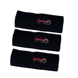 XEF 3PCS Skincare Headband with Velcro Adjustable Towel Hair Band for Washing Face and Shower Makeup Wide Spa Headbands Has Embroidery Pattern (All Black)
