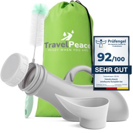 TRAVELPEACE® - Urine Bottle - Premium Complete Set - with Comfort Hygiene Brush - Includes Privacy Bag - Urinal Women and Men