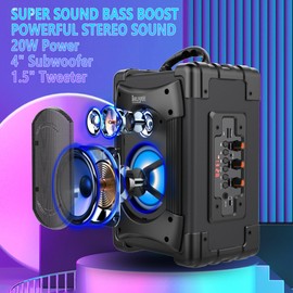 IRUYEE Portable Bluetooth Speaker with Microphone, Speaker with LED Lights for Kids and Adults, Subwoofer Heavy Bass with FM Radio, Supports Bluetooth/USB/TF/AUX for Party, Black