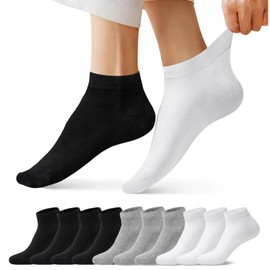 Laysblen 10 Pairs Ankle Socks for Men Women Cotton Breathable Low Cut Short Socks Classic Black White Size 12-15（Black White Gray 12-15）