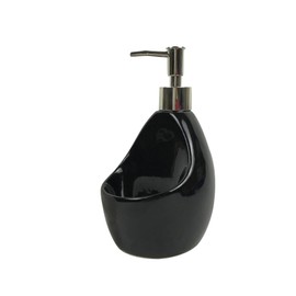 Hosoncovy 450ML Ceramic Soap Dispenser with Pump ，Pump Bottle Dispenser with Soap/Fome Holder, Refillable Hand Wash Liquid Lotion Jar Dispenser for Bathroom, Countertop, Kitchen (Black)