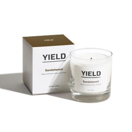 Yield 8oz. Sandalwood Candle - Amyris, Coriander, and Amber Scented Luxury Candle - Aromatherapy Essential Oils - Clean Burning Cotton Wick - 65 Hour Burn Time - Hand Poured in The USA - 8oz