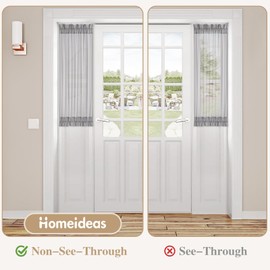 HOMEIDEAS Non-See-Through Sidelight French Curtains for Front Door, Light Filtering Privacy Semi Sheer Door Window Curtains with Rod Pocket and Tieback, 1 Panel, Light Grey, 26W X 40L Inch