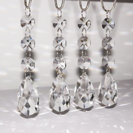 Yapicoco Shower Curtain Hooks Rings for Bathroom, 12PCS Gemstone Crystal Bead Water Drop Stainless Steel Rust Resistant Clear Shower Curtain Rings (Clear)