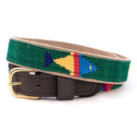 A Tail We Could Wag Cotton & Leather Belt - Handmade Guatemalan Cotton Weave with Colorful Patterns & Solid Brass Buckle (Grass, 48")
