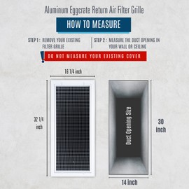 Fits 14x30 Duct Opening | Aluminum Eggcrate Return Air Filter Grille | Low Noise-High Air Flow, Rust Free Vent Cover for Sidewall&Ceiling | Rem. Door | White | Out. Dim: 16 1/4"W X 32 1/4"H