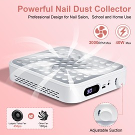 Ludysic Nail Dust Collector with 2 Reusable Filters,Dust Collector Quiet for Nail Tech Art, Powerful Nail Fan and Dust Collector,Nail Vacuum Cleaner for Salon and Home (White)