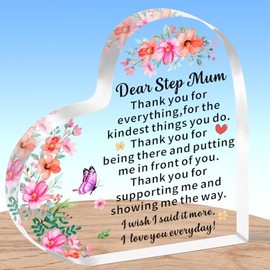 AMZQ Dear Step Mum Gifts Step Mum Heart Shaped Plaque Present Step Mum Christmas Birthday Gifts Keepsake - Thank You for Everything