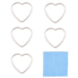 5 Pcs 925 Sterling Silver Heart Charm Linking Rings and Pendants - Love Heart Open Back Bezel Frame for Permanent Jewelry Making - Valentine's Day Bracelet, Necklace, Earring