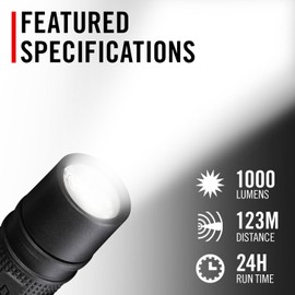 Coast PX9R Rechargeable LED Flashlight with Dual Optic Lighting, Pocket Clip and Grip-Textured Handle, 1000 Lumens