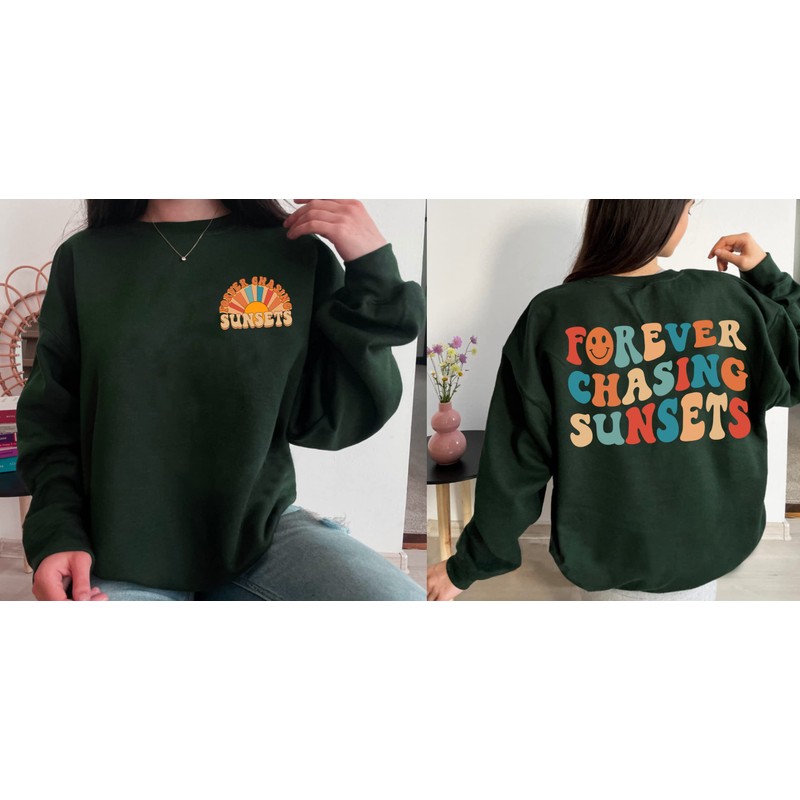 VisionSwipe Forever Chasing Sunsets Crewneck Sweatshirt - Beach Aesthetic Summer