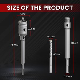 CSOOM Concrete Hole Saw 1-1/2" (38mm) with 220mm SDS Plus Shank Connecting Rod, Carbide Cement Hole Saw for Concrete Cement, Brick Wall Stone