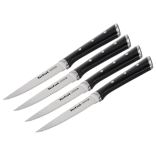 Tefal K232S4 Ice Force 4-Piece Steak Knife Set 11 cm, Special Knife, Long-Term Performance, Knife is Exposed After Heating to a Temperature of -120°C, Stainless Steel, Made in Germany