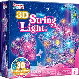 Klever Kits 3D String Art Kit for Kids, Light Up String Light Toy with 30 Multi-Colored LED Bulbs, Arts and Crafts Set, Birthday Gifts for Girls and Boys Ages 6+