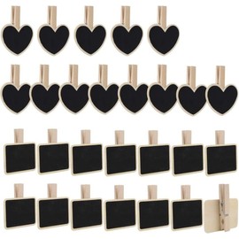 LATRAT Pack of 30 Wooden Board with Clip, Mini Small Blackboard Memo Board, Mini Wooden Chalkboard Clips, Blackboard Clips, Photos Place Cards Memo Clips for Wedding, Birthday Party Decoration