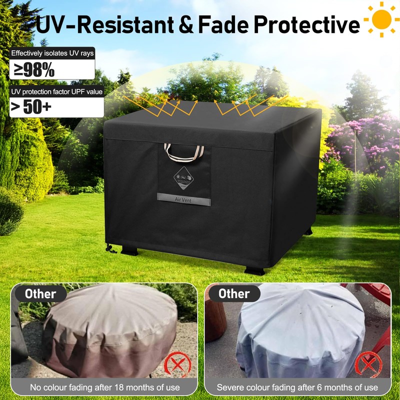 QH.HOME Fire Pit Cover Square Heavy Duty Fabric 100% Waterproof,