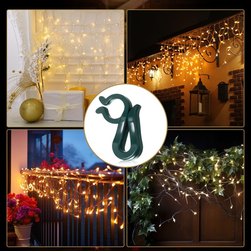120 Pcs Christmas Light Clips Outdoor Hang Plastic Hook, Green