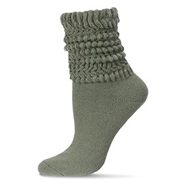 MeMoi Women's Wide Ribbed Cotton Blend Slouch Crew Socks Sage Green 9-11