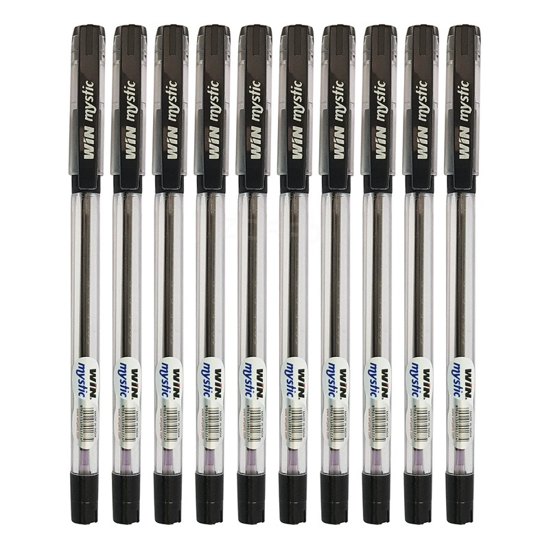 WIN 10 x 0.7mm Biro Tip Ball Pens Mystic BLACK