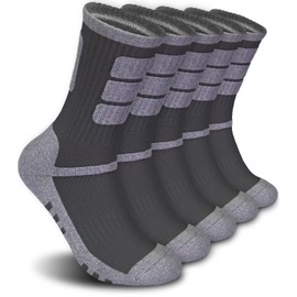 DEARMY Hiking Socks for Women/Men with Cushioned Moisture Wicking Sport Athletic Running Cotton Crew Socks-(5Pairs) (Large, 5 x Charcoal)