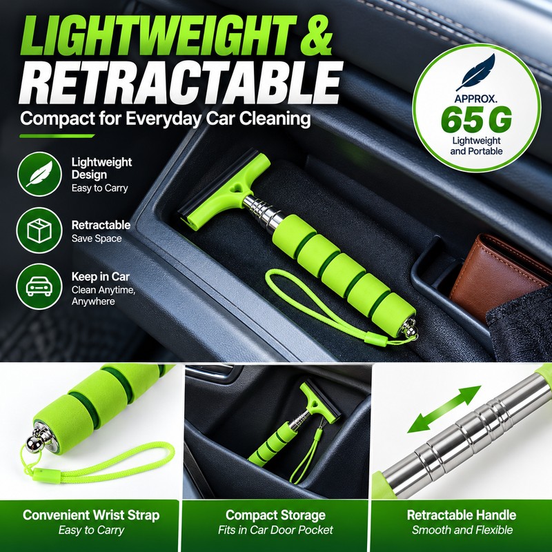Telescopic Car Window Squeegee for Glass Cleaning – Compact Rubber