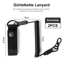 Cosswe 2 Pieces Black Tactical Lanyard Elastic Police Keychain Rsg Holder Police Chain Spiral Cable Elastic Safety Rope Elastic Fishing Lines