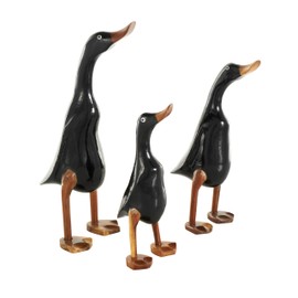 Deco 79 Wood Duck Decorative Sculpture Home Decor Statues with Brown Accents, Set of 3 Accent Figurines 16", 14", 11"H, Black