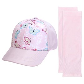 XMNIVATE 1 Baseball Cap, 1 Pair of Sun Protection Sleeves, Ponytail Hat for Girls, Wide Brim Sun Hat, Adjustable Hat, Butterfly Print Peaked Cap, Outdoor Sun Protection Suit Pink