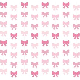 8Pcs Pink Bow Hanging Banners Party Decorations,Coquette Birthday Decorations Girl Bow Theme Birthday Party Decor Bow Garland for Girl Birthday Bachelorette Baby Shower Bridal Shower Party Supplies