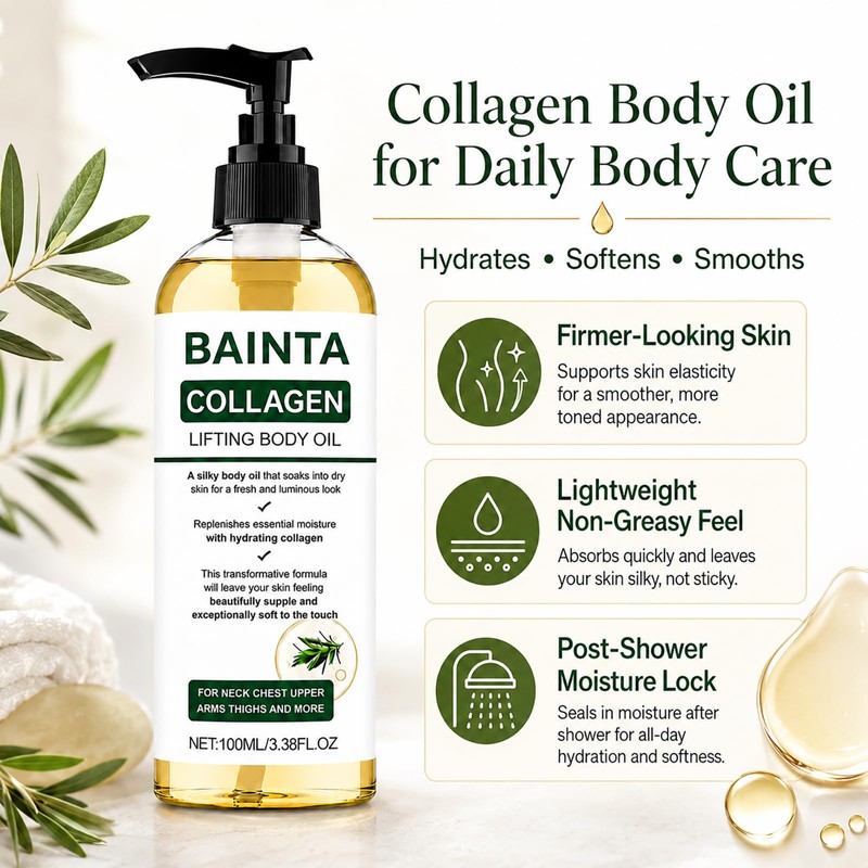Collagen Body Oil, Firming Body Moisturizer for Dry Crepey Skin,
