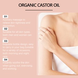 Organic Castor Oil Roll-On with Vitamin E, 100% Pure Cold-Pressed Body Serum, Nourishing & Moisturizing Oil for Skin Care,Eyebrows & Eyelashes, Hexane-Free, 1.7 Fl Oz (50mL)