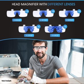 YOCTOSUN Magnifying Headset with 3 LED Lights, Storage Case, Head Strap and 5 Detachable Lenses 0.75X,1.25X,2.0X,3.0X 4.0X, Magnifying Glasses for Close Work, Jewelry, Hobby