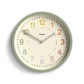 Jones Clocks® Kids Clock - Time Teaching Clock - Learn To Tell the Time Clock - Kids Wall Clock - Childrens Clocks for Bedrooms - Analogue Clock for Kids - Childrens Clock (Sage green)