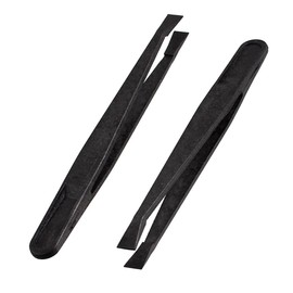 sourcingmap 2 Pcs 93301 Black Plastic Anti Static Flat Tip Tweezers Tool 4.5" Long