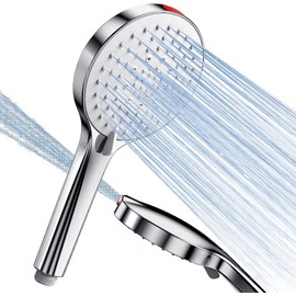 SREWOHS Water Saving Shower Head with 5 Jet Modes Pressure Boosting Rain 125mm Large Hand Held Shower Heads Built-in Power Wash to Clean Tub,Tile & Pets (Shower Head Without Hose),9.5L/Min,Chrome