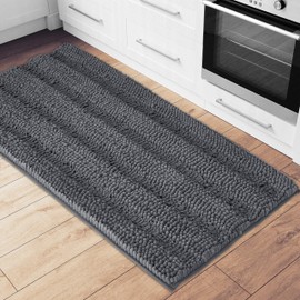 NICETOWN Grey Bathroom Runner Rug, Extra Thick Oversize Bath Mat for Bathroom, Anti-Slip Soft Plush Chenille Shaggy Extra Long Living Room Bedroom Water Absorbent Floor Carpet (60" x 24")