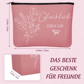 Xuniea Cosmetic Bag for Women Canvas Cosmetic Case Multifunctional Makeup Bag with Zip Toiletry Bag with Saying Glücklich Steht Dir Gut Make-up Bag Gift for Girlfriend Colleague, coral red, Coral Red