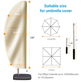 Patio Umbrella Cover for Outdoor – Heavy Duty 420D Oxford Fabric with Pole & Zipper, Easy Install – Waterproof, UV Resistant, Prevents Fading & Rips – Fits 9–14ft Cantilever & Offset Umbrellas