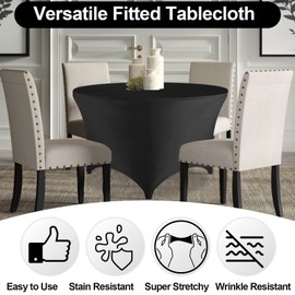 FestiCorp 72 Inch Round Spandex Table Covers 6ft Fitted Tablecloth for 6 Foot Tables, Stretch Wrinkle Free Black Table Clothes for Party, Wedding, Birthday, Banquet, Vendor Stand