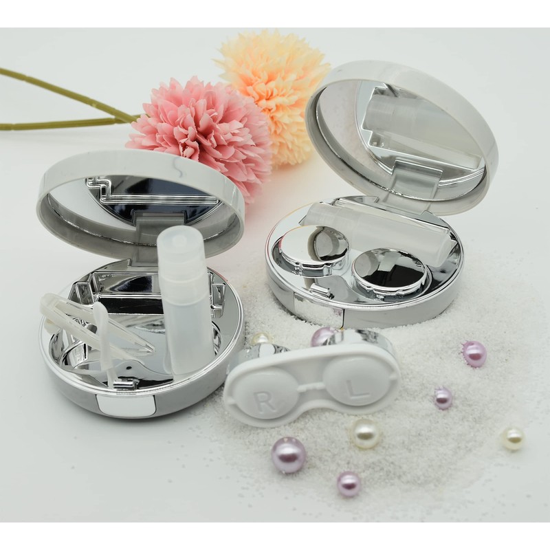 FEILIBAY 2 Pack Marble Contact Lens Case All-in-One Travel Contact