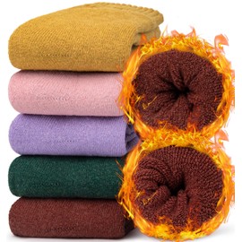 Chalier Finery Thermal Socks Women's Warm Wool Socks, Women's Thick Knitted Socks Cuddly Socks, Warm Winter Socks Gift for Women Size 36-41, Pink/Purple/Orange/Red/Green