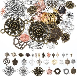 HJZHII Vintage Flower Charms, 100 Gram Assorted Color Metal Leaf Pendant Antique Floral Leaf Rose Plant Maple Charms for DIY Fall Earring Bracelet Necklace Keychain Jewelry Making Jewelry Making (A)