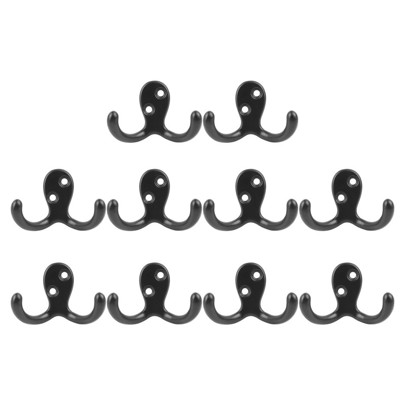10pcs Black Double Prong Coat Hooks Wall Mounted Retro High