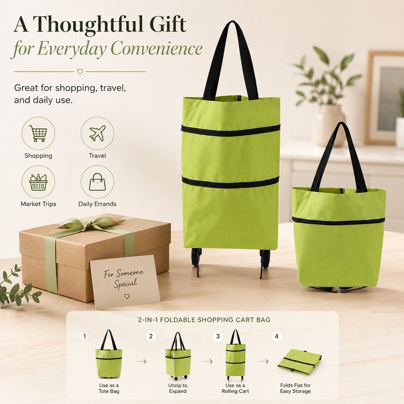 Foldable Shopping Cart Bag for Daily Errands – 2-in-1 Oxford